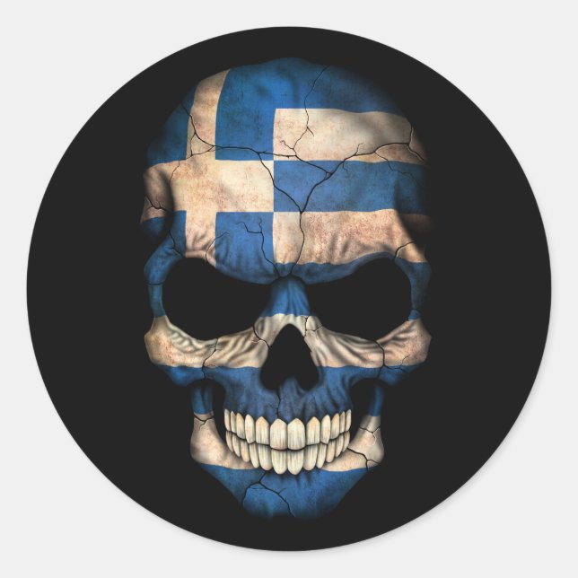 Customisable Greek Flag Skull Classic Round Sticker (Front)