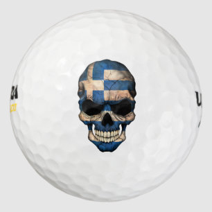 Customisable Greek Flag Skull Golf Balls