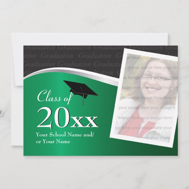 Customisable Green and Black Graduation Invitation (Front)