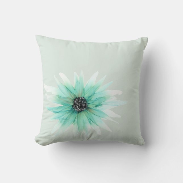 Customisable!! Green Aster hand painted floral Cushion (Front)