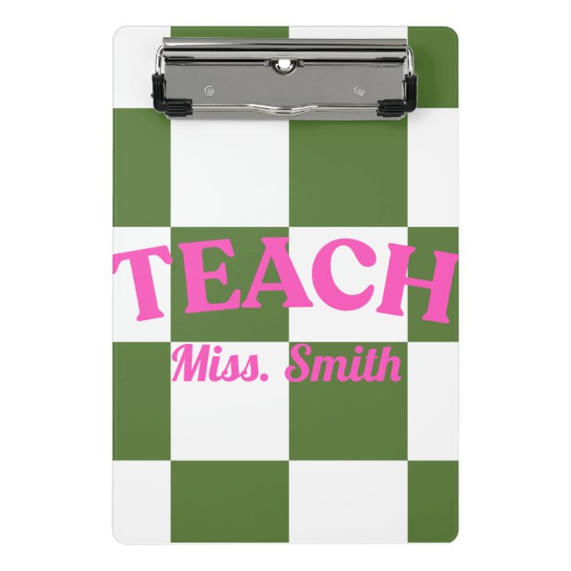 Customisable Green Chequered Teacher Clipboard  (Front)