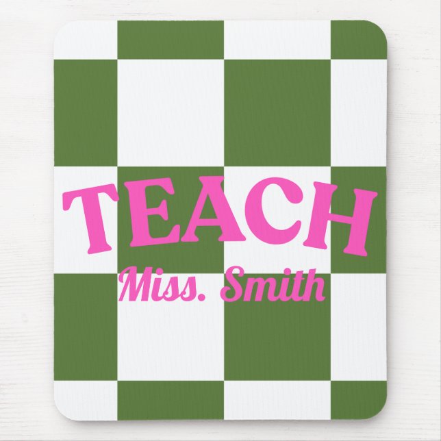 Customisable Green Chequered Teacher Clipboard  Mouse Mat (Front)