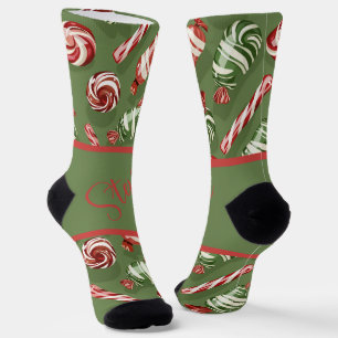 Customisable Green Christmas Candy Socks