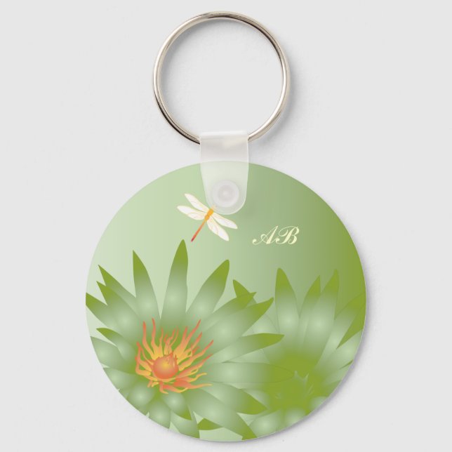 Customisable: Green daisies Key Ring (Front)