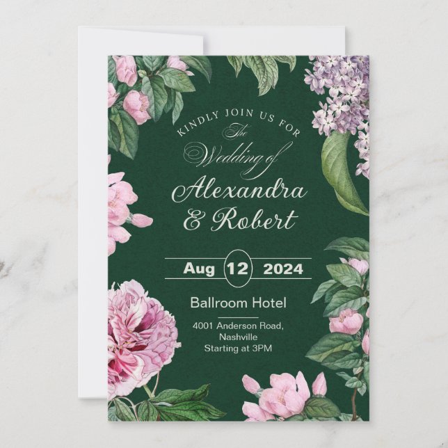 Customisable Green Floral Save the Date Card (Front)