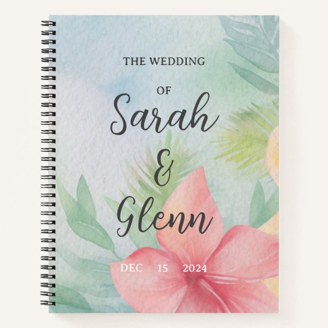 Customisable Green Floral Wedding Souvenir Notebook (Front)