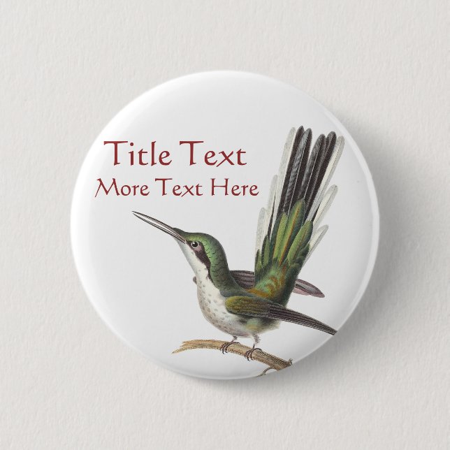 Customisable Green Hummingbird Pin / Button (Front)