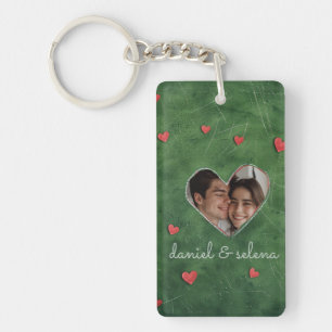 Customisable Green Natural Hearts Key Ring
