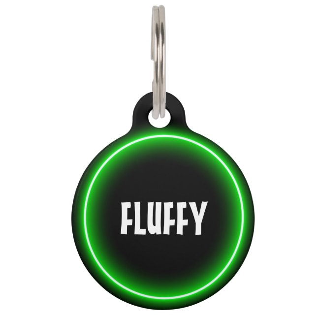 Customisable green neon pet tag (Front)