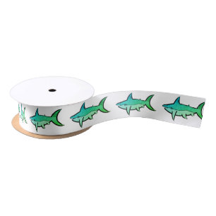 Customisable Green Sharks Satin Ribbon
