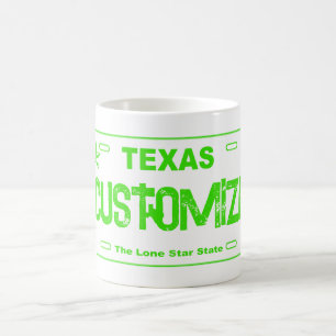 Customisable green Texas license plate mug