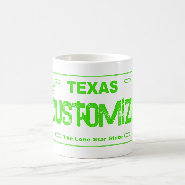 Customisable green Texas license plate mug (Center)