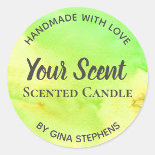 Customisable Green Watercolor Scented Candle Classic Round Sticker