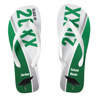 Customisable Green & White Graduation Flip Flops