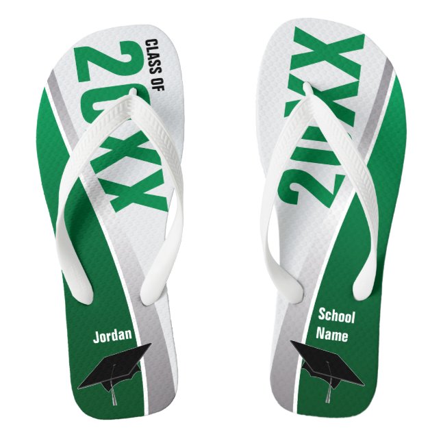 Customisable Green & White Graduation Flip Flops (Footbed)