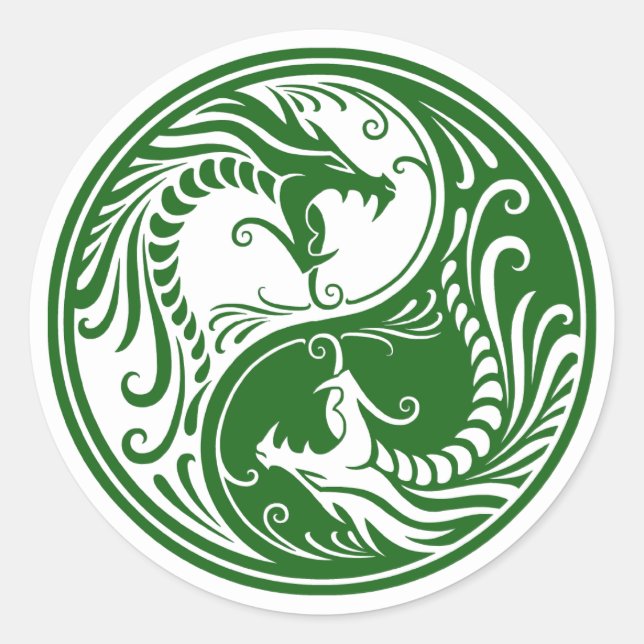Customisable Green Yin Yang Dragons Classic Round Sticker (Front)