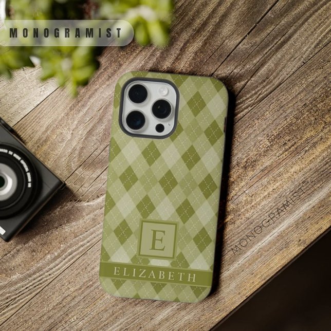 Customisable Grey Sage Olive Green Argyle Pattern iPhone Case (Customizable Grey Sage Olive Green Argyle Pattern iPhone Case)