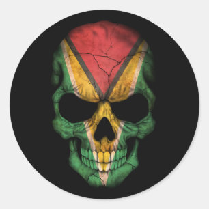 Customisable Guyanese Flag Skull Classic Round Sticker