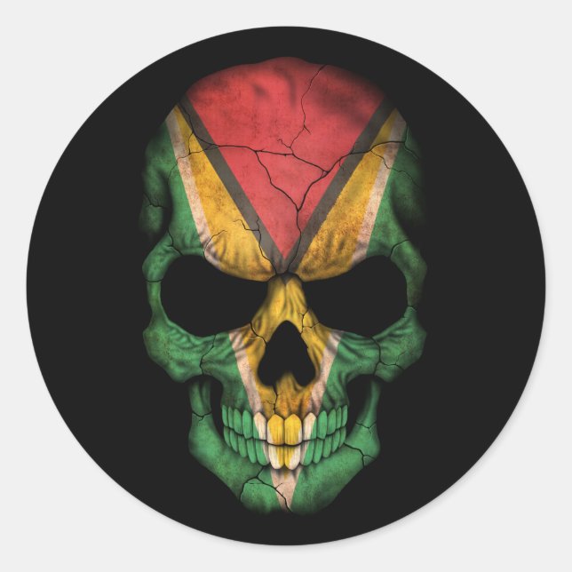 Customisable Guyanese Flag Skull Classic Round Sticker (Front)