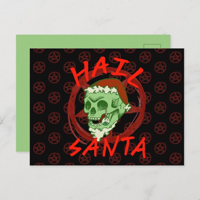 Customisable Hail Santa Zombie Halloween Skull Holiday Postcard (Front/Back)