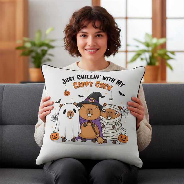 Customisable Halloween Capybara Funny “Cappy Crew” Cushion (Creator Uploaded)