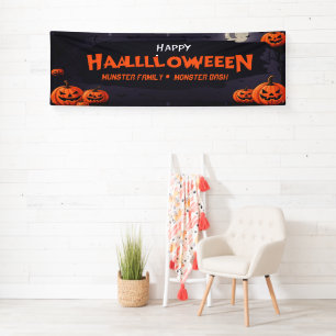 Customisable Halloween Party Banner, Pumpkins Bats Banner