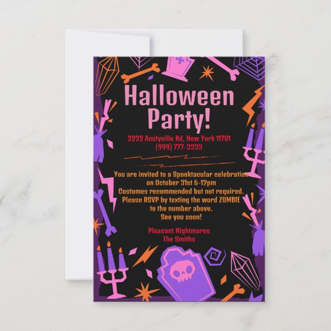 Customisable Halloween Party Invite Pink Spider (Front)
