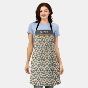 Customisable Halloween Pumpkin Damask Pattern Apron