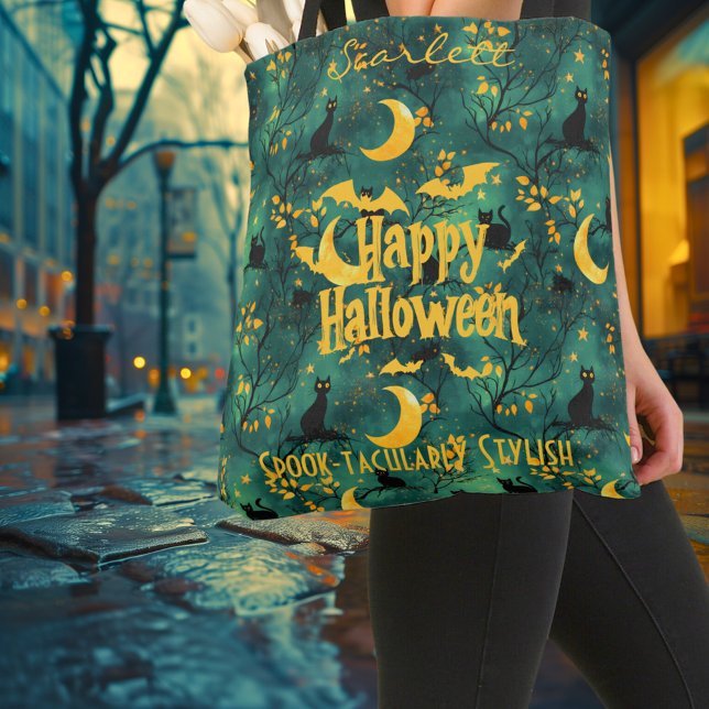 Customisable Halloween with Cats, Bats & Full Moon Tote Bag (Creator Uploaded)