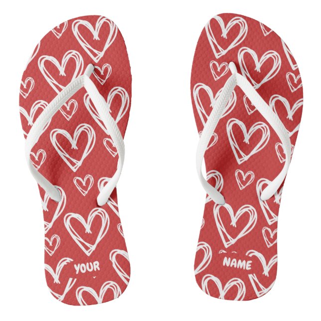 Customisable Hand-Drawn Heart Flip-Flops Flip Flops (Footbed)