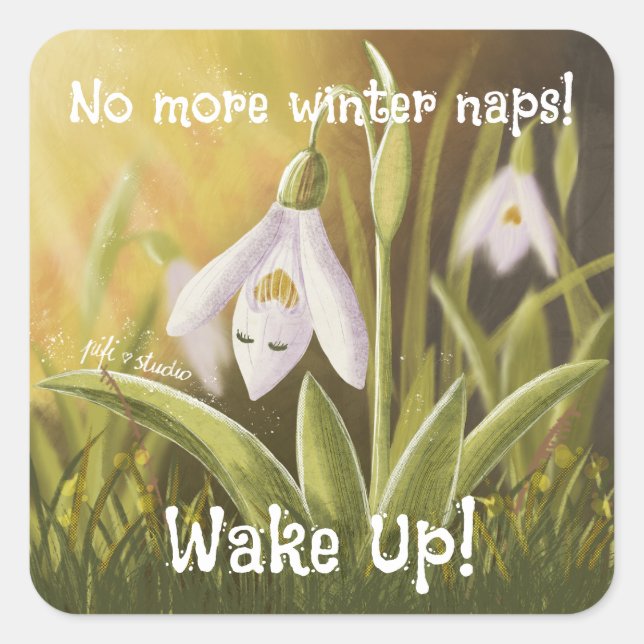 Customisable Hand Drawn Snowdrop Floral Square Sticker (Front)