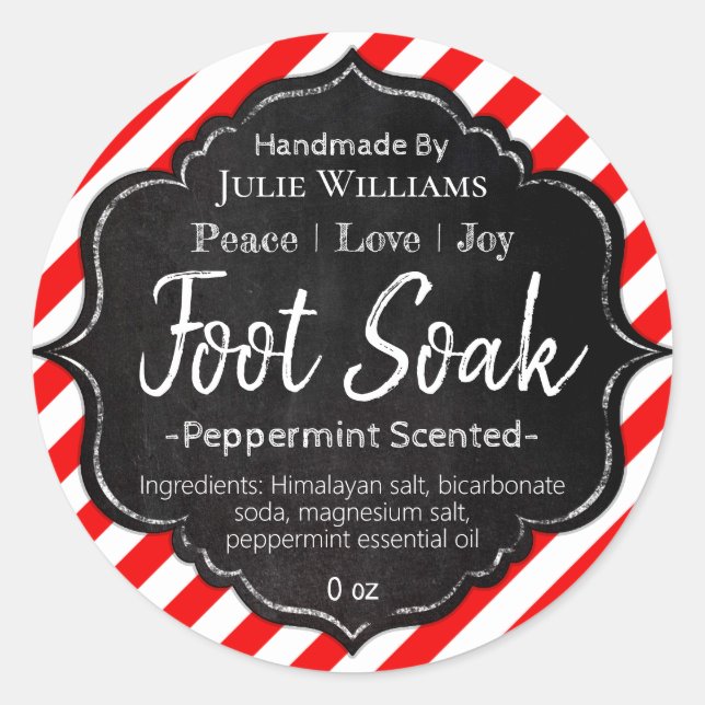 Customisable Handmade Christmas Foot Soak Label (Front)