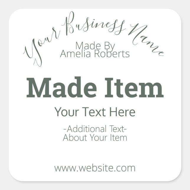 Customisable Handmade Hobby Craft DIY Business Square Sticker (Front)