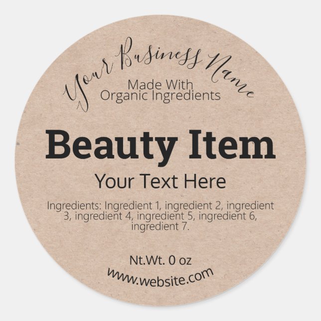 Customisable Handmade Skin Care DIY Business Classic Round Sticker (Front)