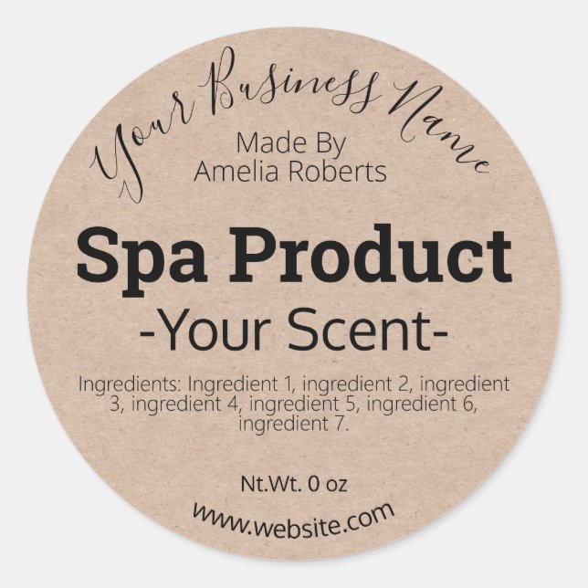 Customisable Handmade Spa Product DIY Business Classic Round Sticker (Front)