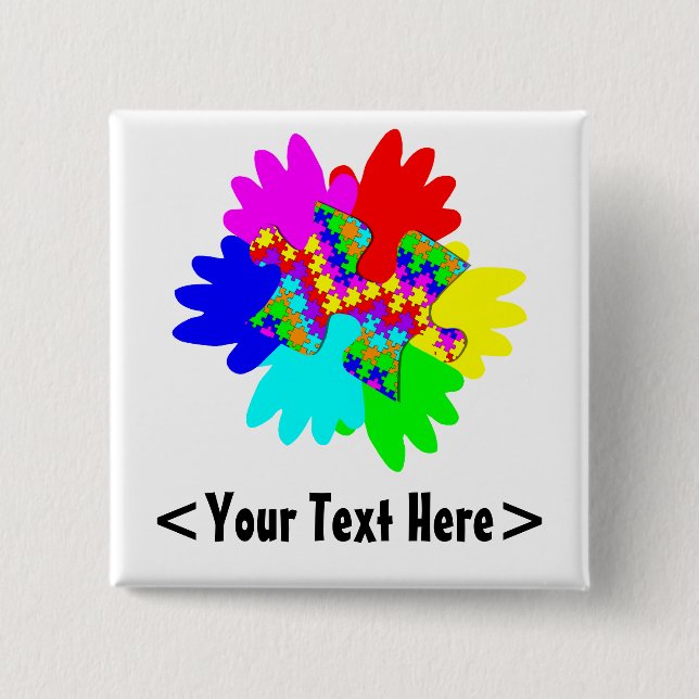 Customisable Hands And Puzzling Puzzle Piece 15 Cm Square Badge (Front)