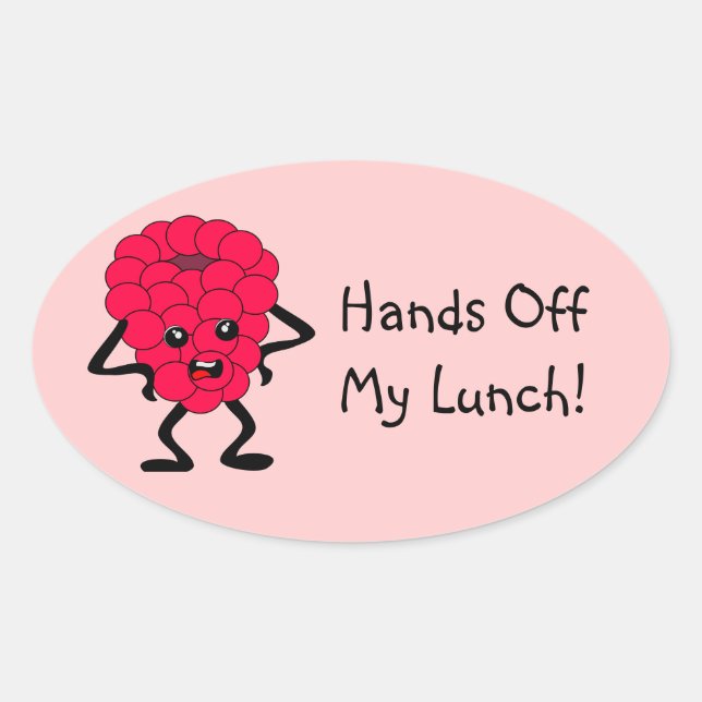 Customisable "Hands Off My Lunch" Raspberry Oval Sticker (Front)