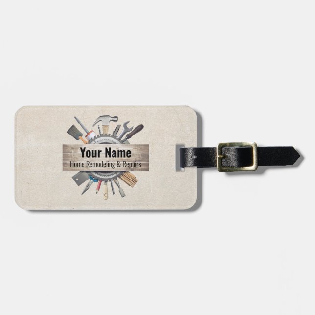 Customisable handyman contractor tools textured luggage tag (Front Horizontal)