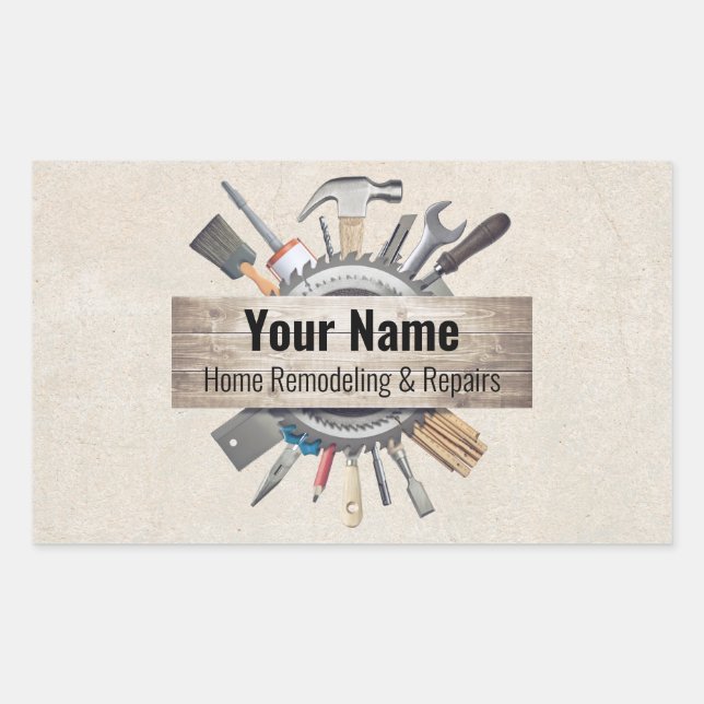 Customisable handyman contractor tools textured rectangular sticker (Front)