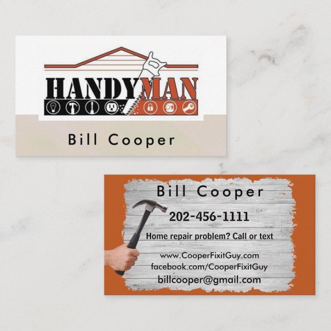 Customisable Handyman Home Repair Business Card (Front/Back)