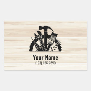 Customisable handyman tools wood rectangular sticker