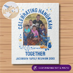 Customisable HANUKKAH FAMILY REUNION Souvenir Jigsaw Puzzle<br><div class="desc">Stylish HAPPY HANUKKAH Chanukah Souvenir jigsaw puzzle, with CUSTOMIZABLE TEXT and PHOTO. The text at the bottom is CUSTOMIZABLE so you can add your personalised message, eg. your name, family name or organisation's name. This Hanukkah jigsaw puzzle would be a stylish home souvenir gift to celebrate Chanukah season. Coordinating gifts...</div>
