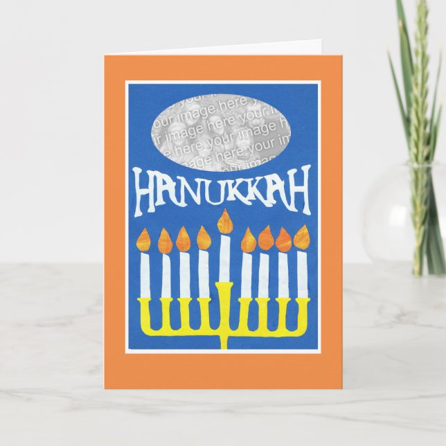 Customisable Hanukkah Photo Card, Menorah Holiday Card (Front)