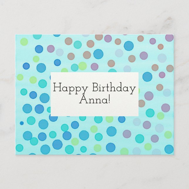 Customisable Happy Birthday Card confetti on blue (Front)