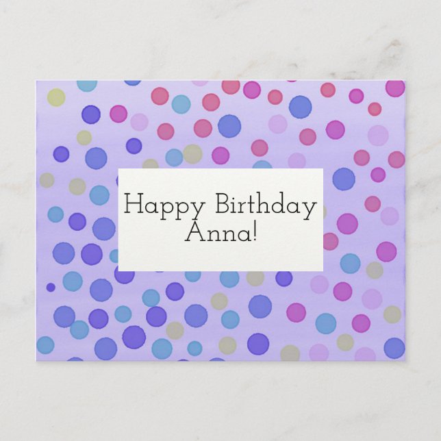 Customisable Happy Birthday Card confetti purple (Front)