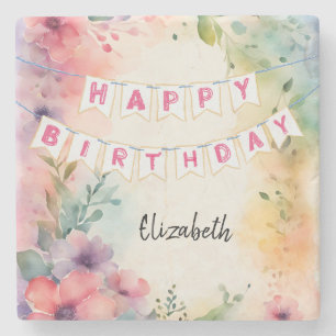 Customisable Happy Birthday Stone Coaster