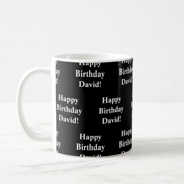 Customisable Happy Birthday Text | Black & White Coffee Mug (Left)