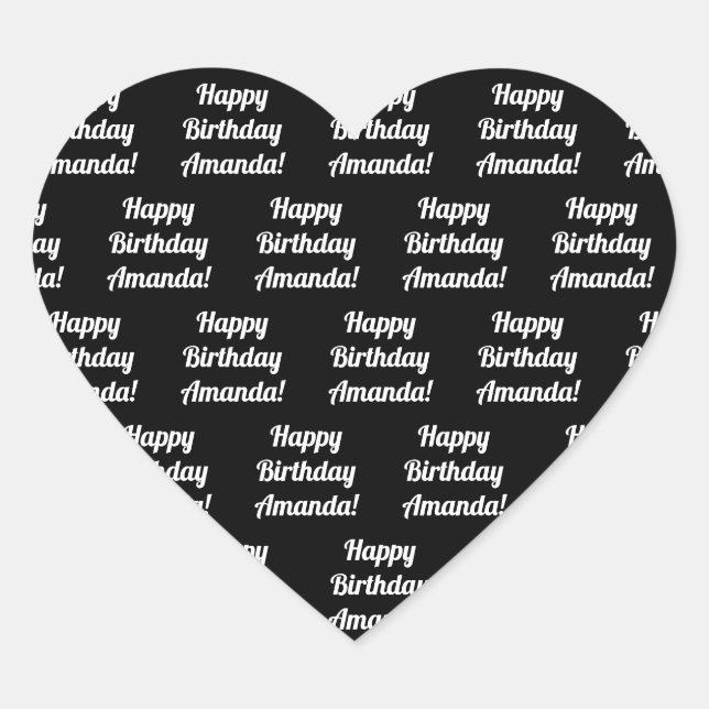 Customisable Happy Birthday Text | Black & White Heart Sticker (Front)
