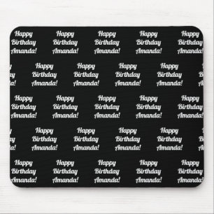 Customisable Happy Birthday Text   Black & White Mouse Mat