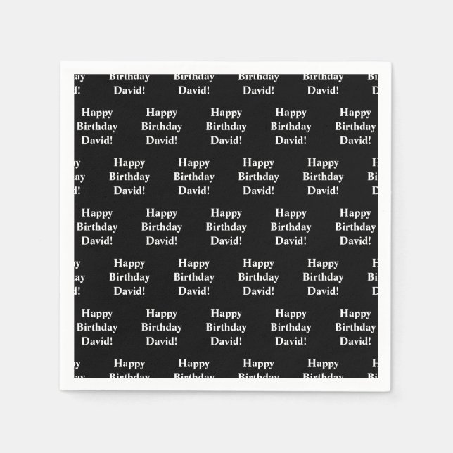 Customisable Happy Birthday Text | Black & White Napkin (Front)
